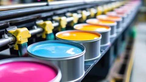 Vibrant Colors on a Conveyor Belt in a Factory Setting